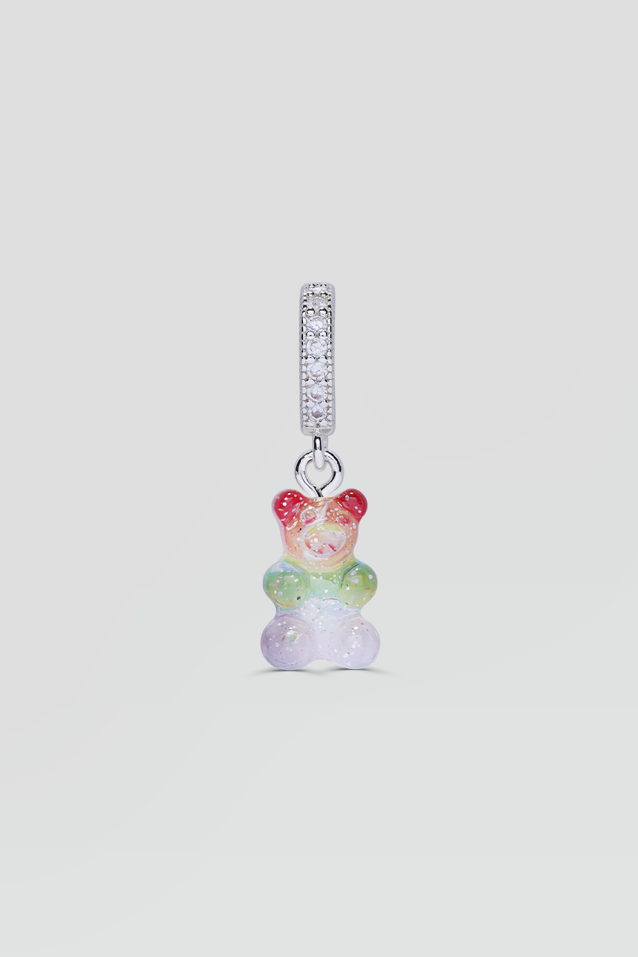 Crystal Haze｜NOSTALGIA BEAR 銀色鑲鑽復古彩虹小熊墜飾
