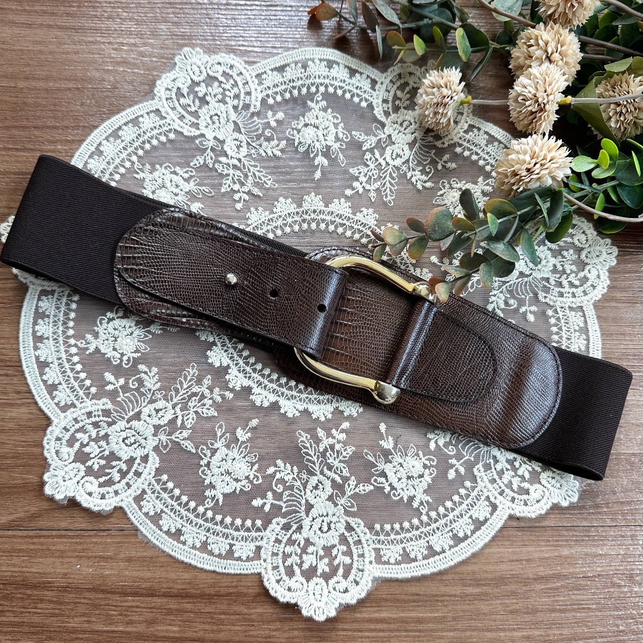 復古啡色馬鞍扣橡根腰帶