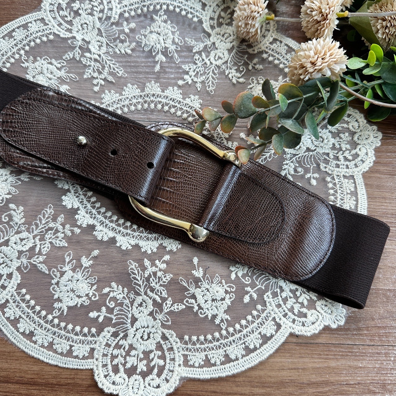 復古啡色馬鞍扣橡根腰帶