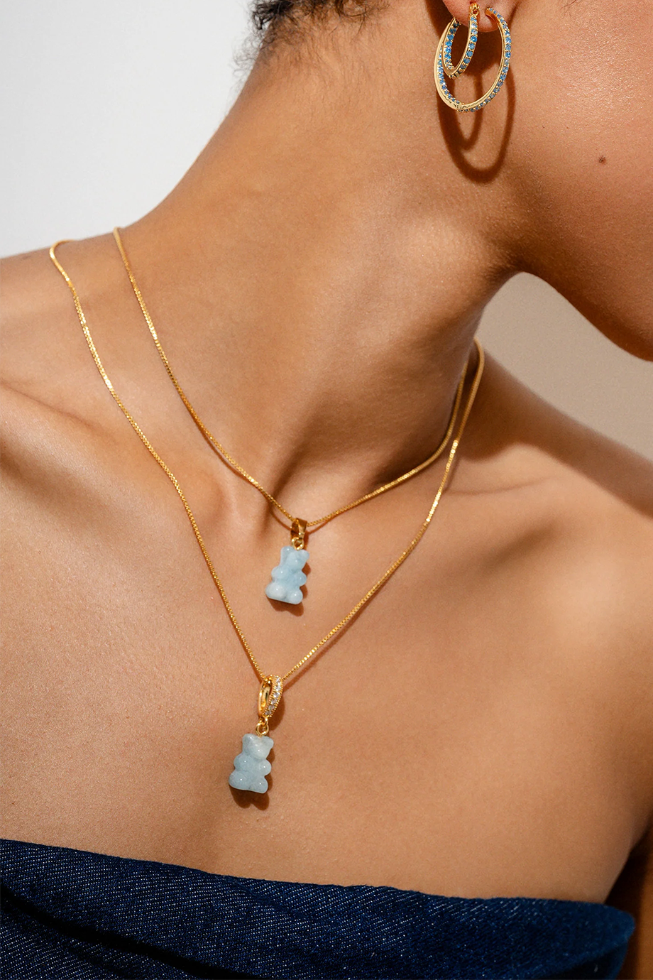 Crystal Haze｜NOSTALGIA BEAR 金色復古海藍寶石小熊墜飾