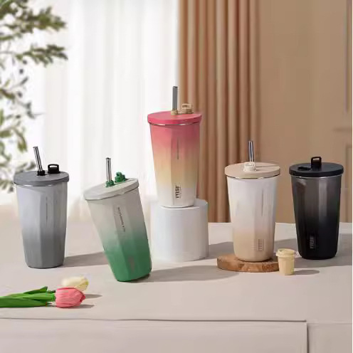 《4588》漸層色系不鏽鋼吸管杯600ml