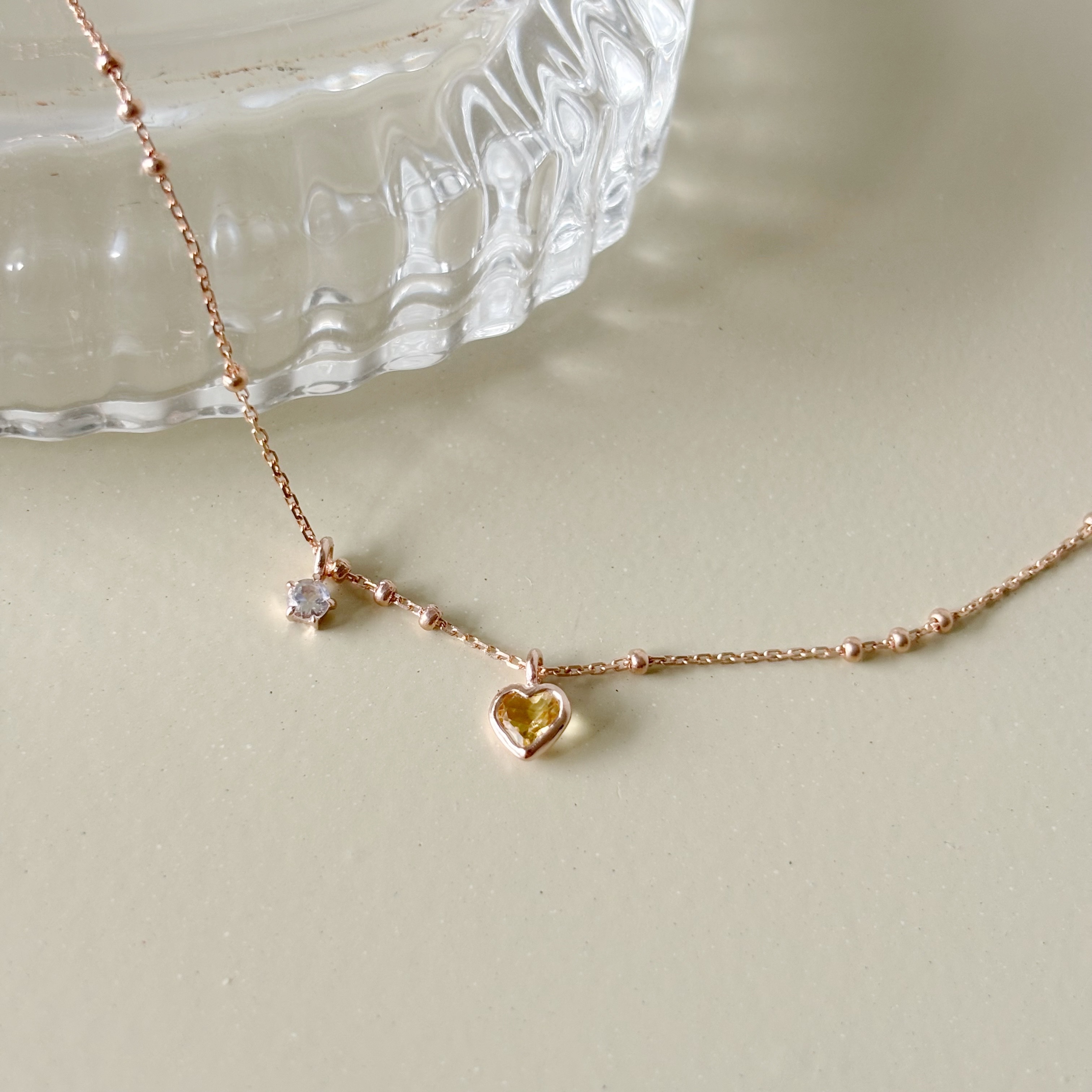 鑽面愛心黃水晶小月光triplets手鍊