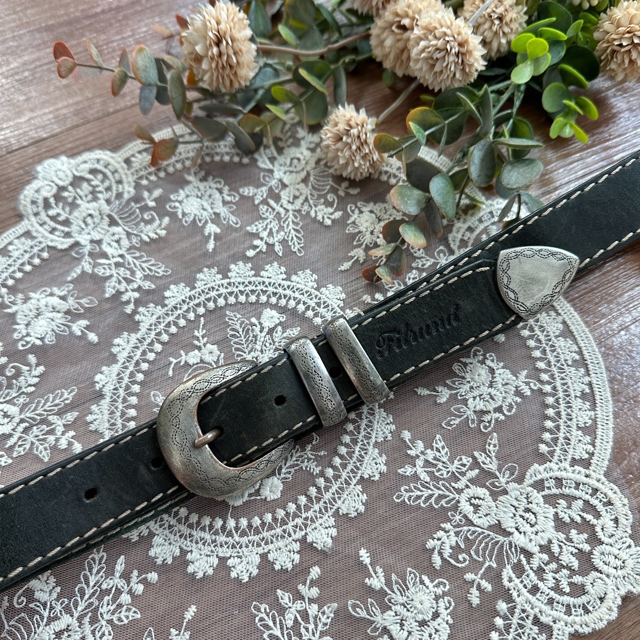 法國製炭灰色銀扣腰帶