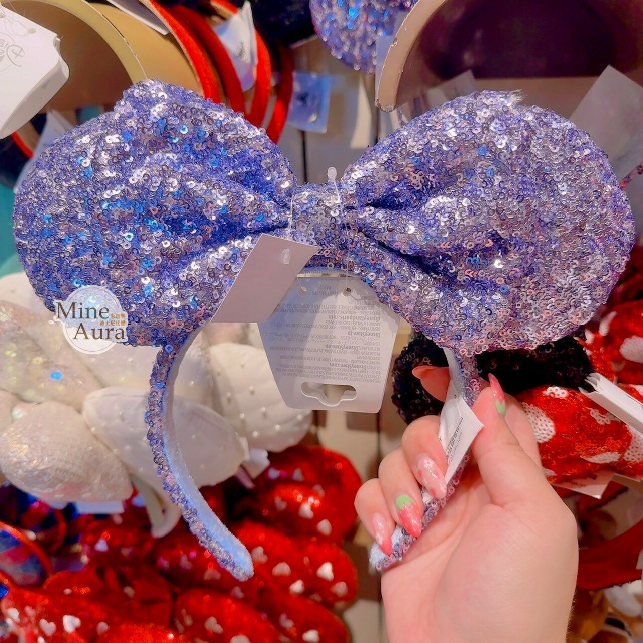 米妮 Minnie 亮片 紫色蝴蝶結 造型 髮圈 髮箍 -香港迪士尼樂園