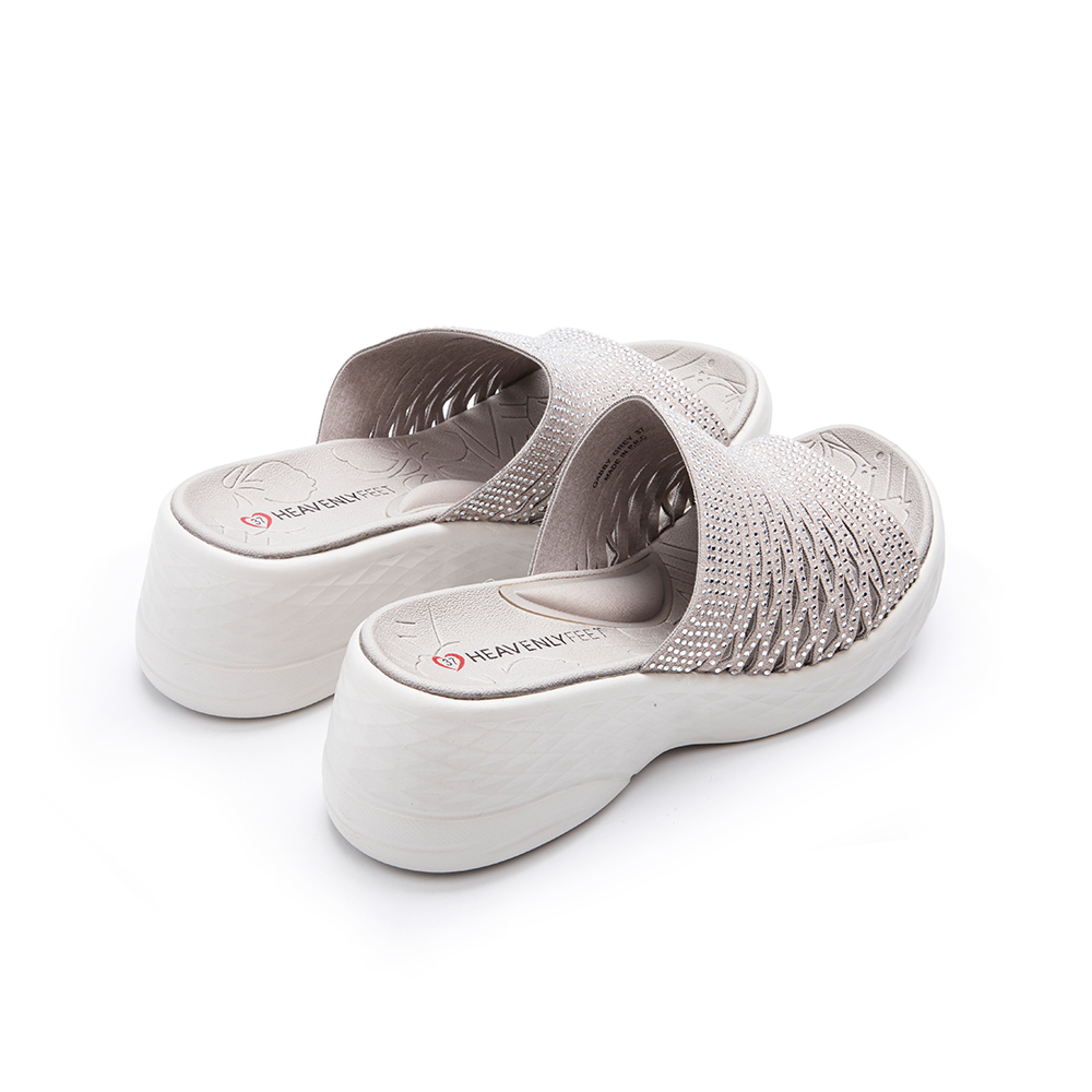 【 Heavenly Feet 】英國舒適品牌｜簡約水鑽休閒拖鞋 GABBY 淺灰色