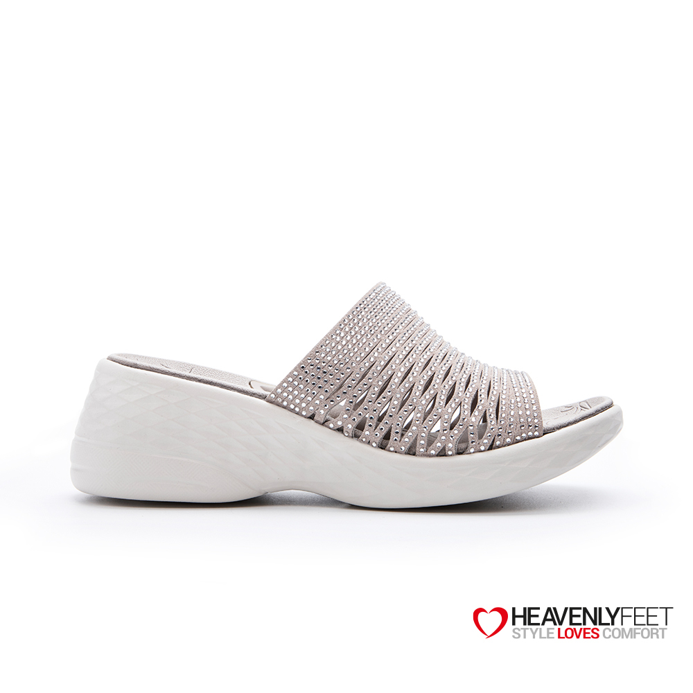 【 Heavenly Feet 】英國舒適品牌｜簡約水鑽休閒拖鞋 GABBY 淺灰色