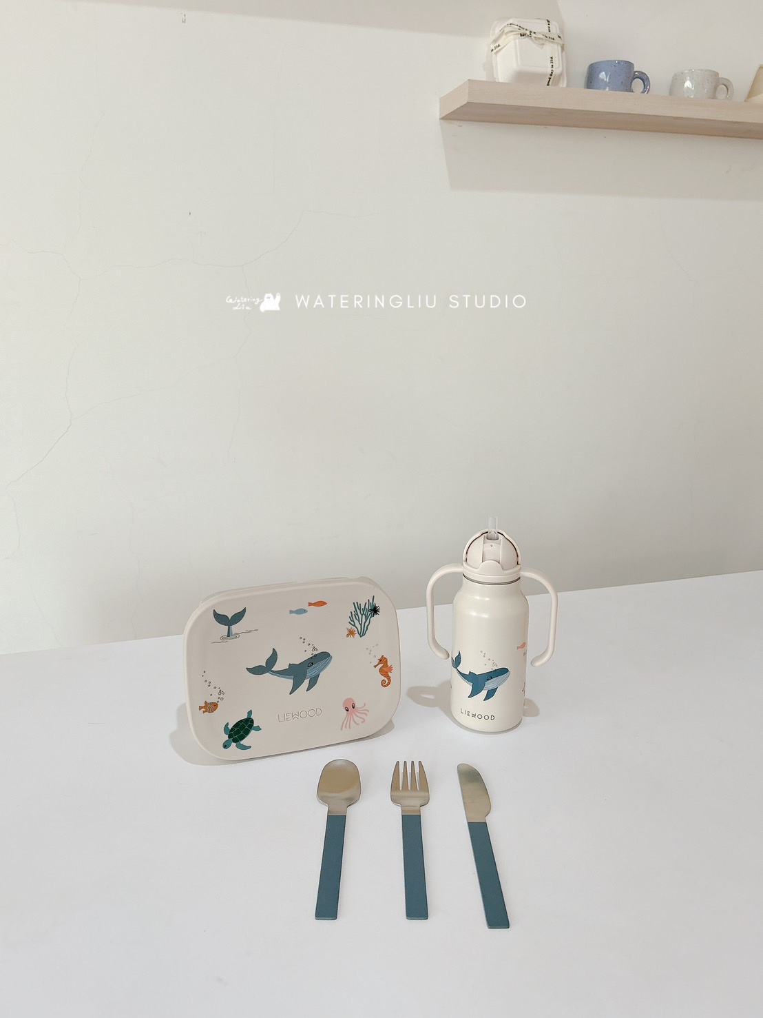 丹麥Liewood 組合優惠：不鏽鋼午餐盒 & 餐具3件組 & 把手保溫瓶 - Sea Creature