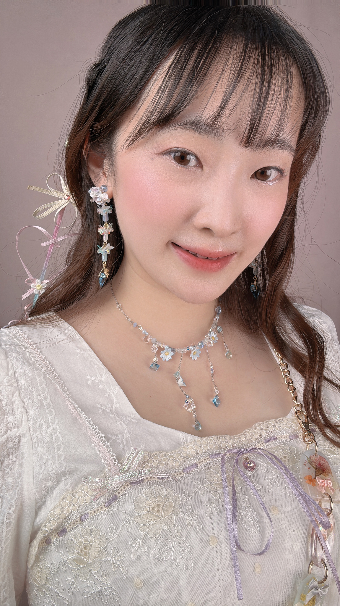 11070 Sequins Shimmer Flowers S925 2-way Middle Length Earrings 