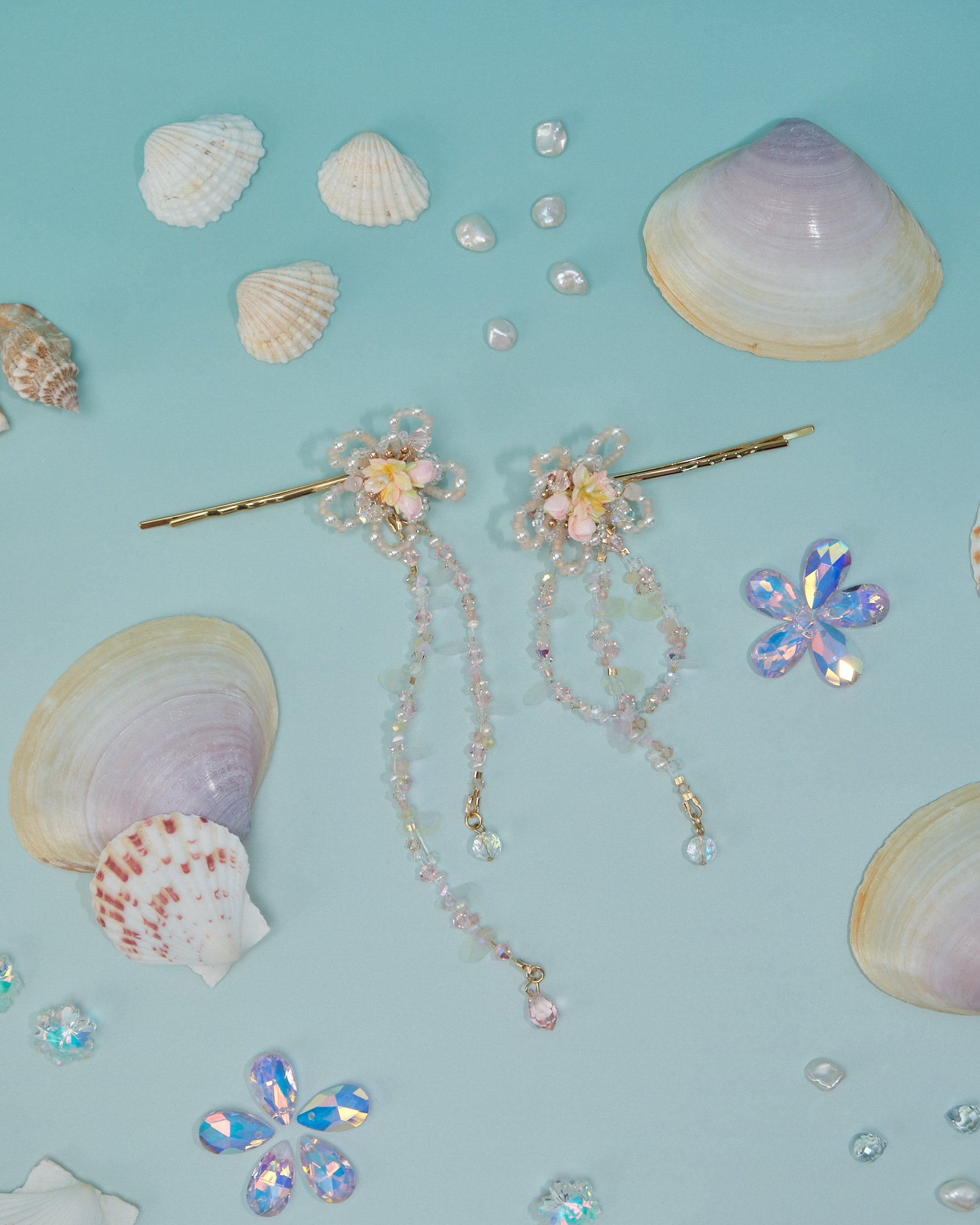 11076 Flower Beaded Jellyfish Bobby Pin Set