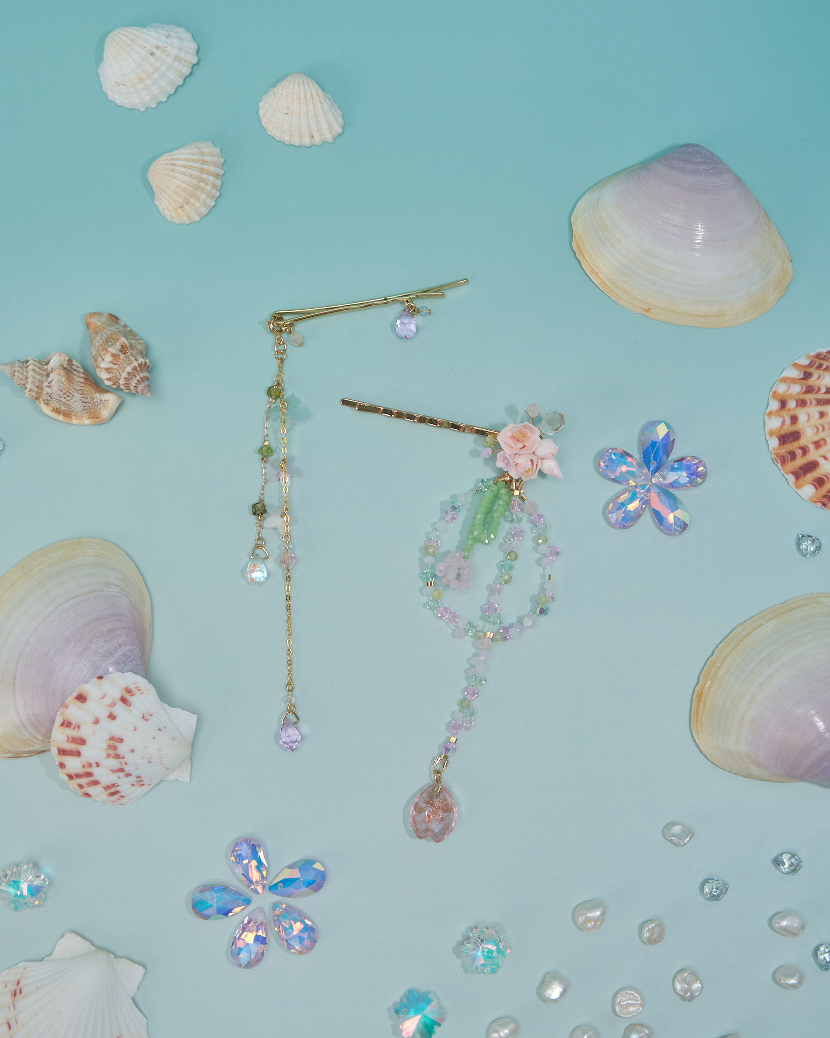 11077 Flower Beaded Jellyfish Bobby Pin Set