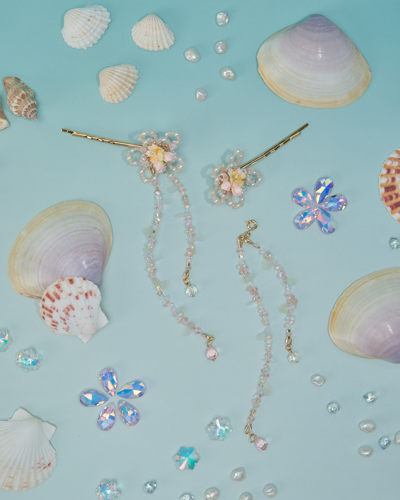 11076 Flower Beaded Jellyfish Bobby Pin Set