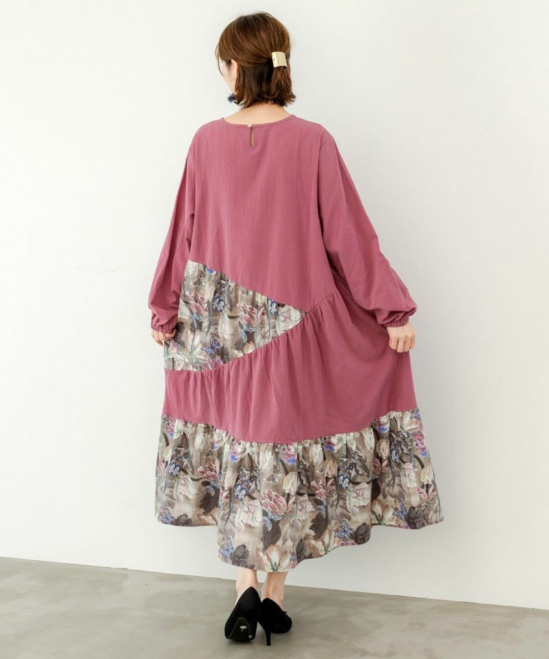 預購 - Scolar花朵蝴蝶圖案疊層連身裙