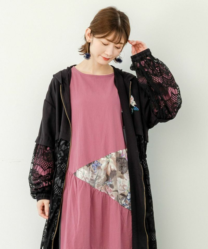 預購 - Scolar花朵蝴蝶圖案疊層連身裙