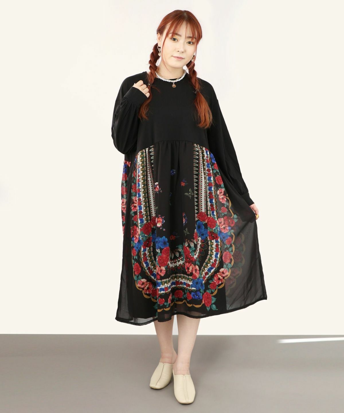 預購 - Scolar花朵蝴蝶圖案雪紡連身裙