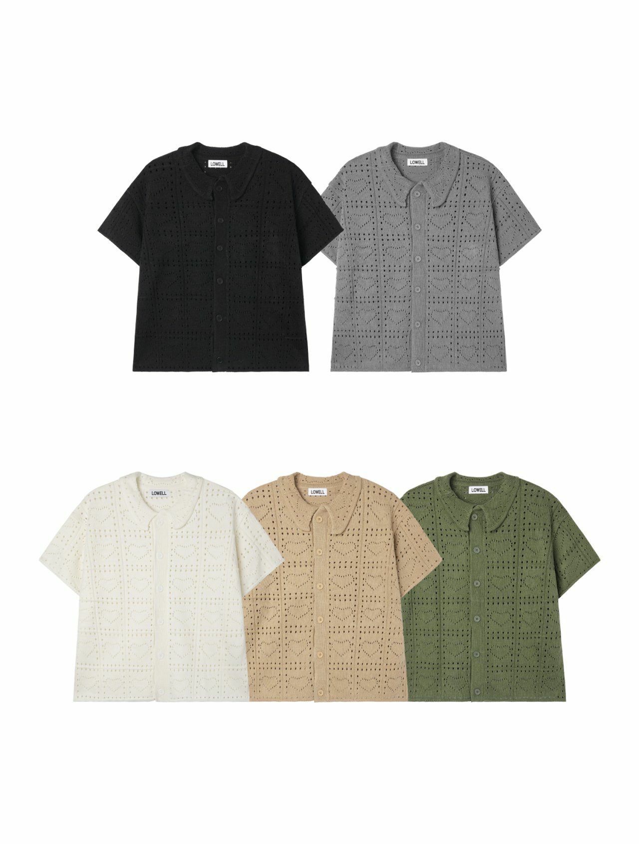 淨色暗紋針織開胸短袖Tee Lowell-018T
