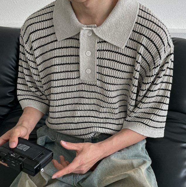 橫間針織短袖Polo Tee Lowell-020T