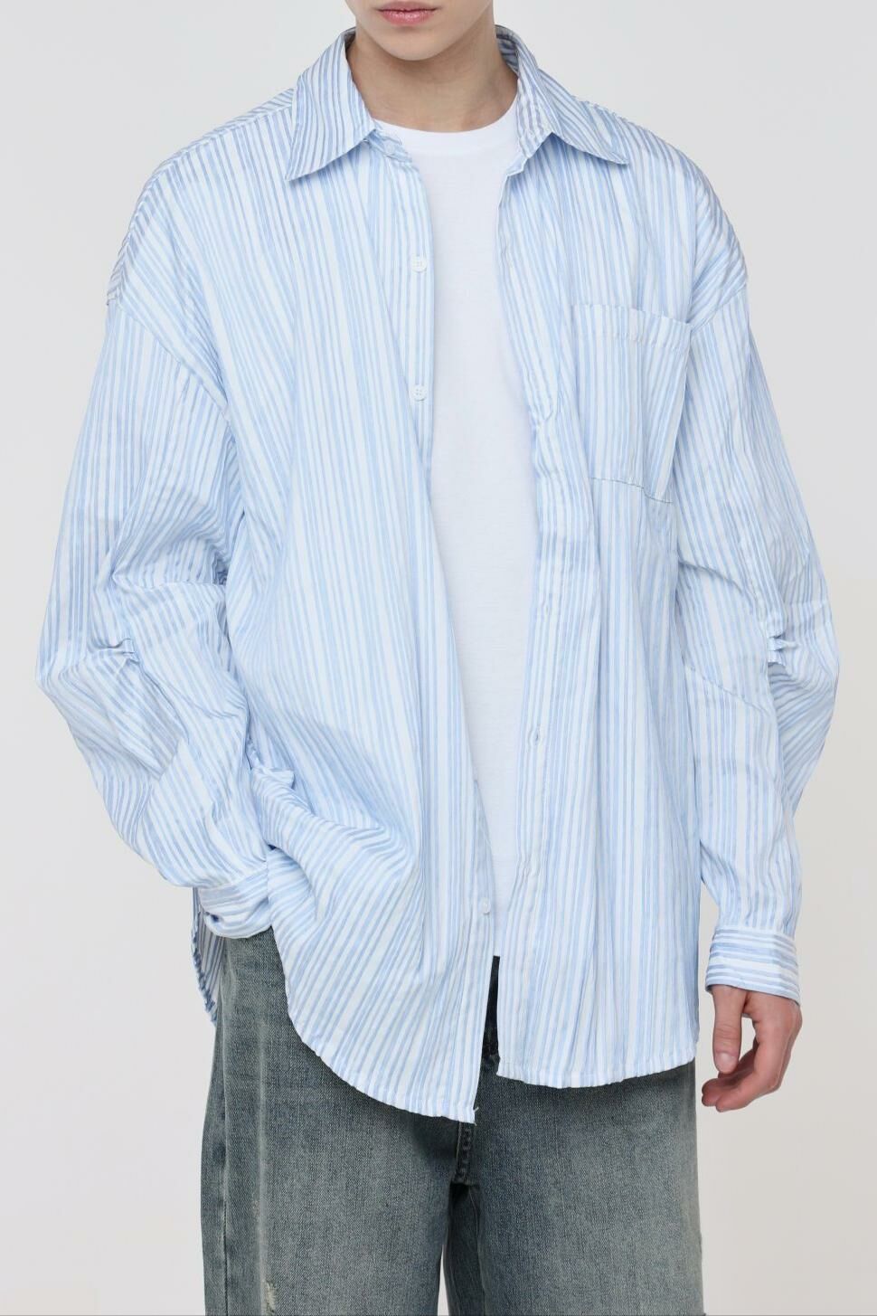 OverSize直紋長袖恤衫  Lowell-023S