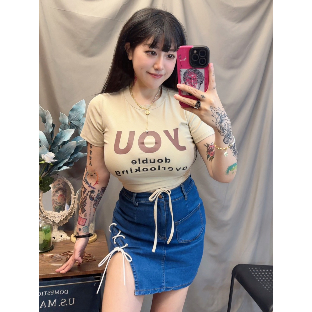 超辣側綁繩牛仔包短裙