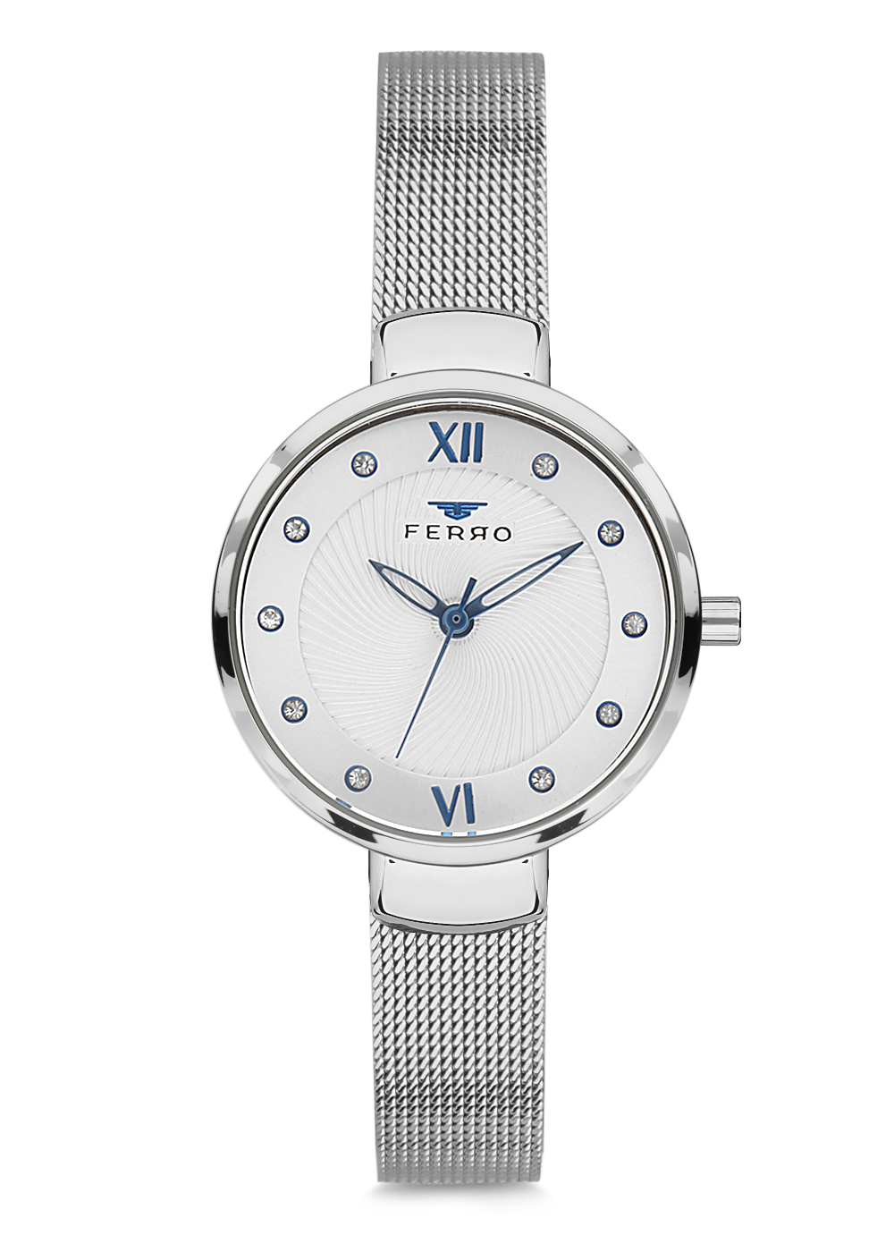 【FERRO 費羅】F1618 時尚優雅 閃亮水鑽 米蘭針織 不鏽鋼 女款 腕錶 手錶 -