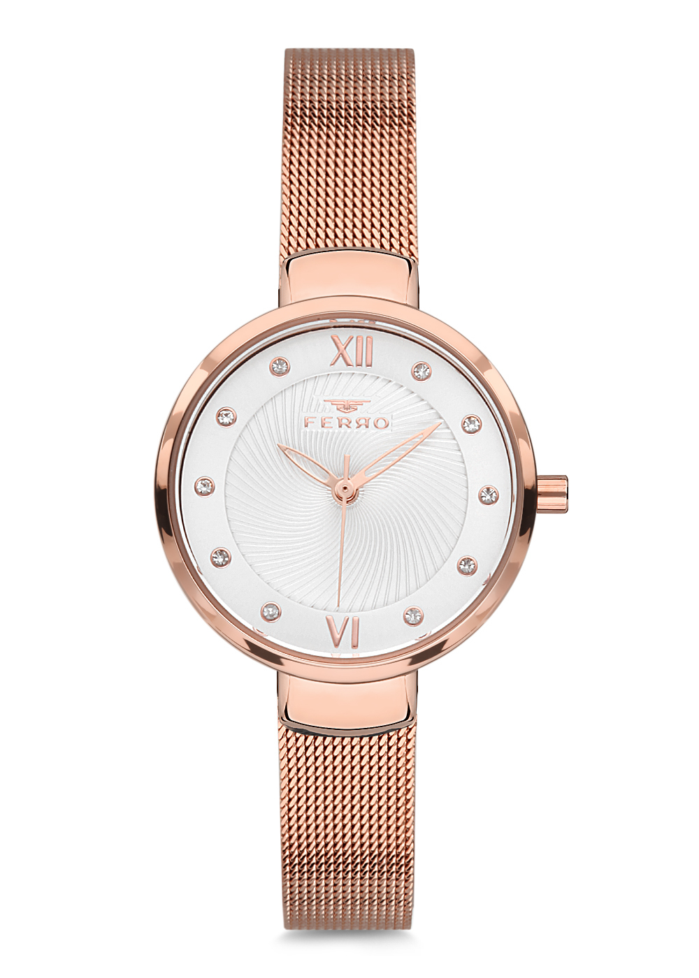 【FERRO 費羅】F1618 時尚優雅 閃亮水鑽 米蘭針織 不鏽鋼 女款 腕錶 手錶 -