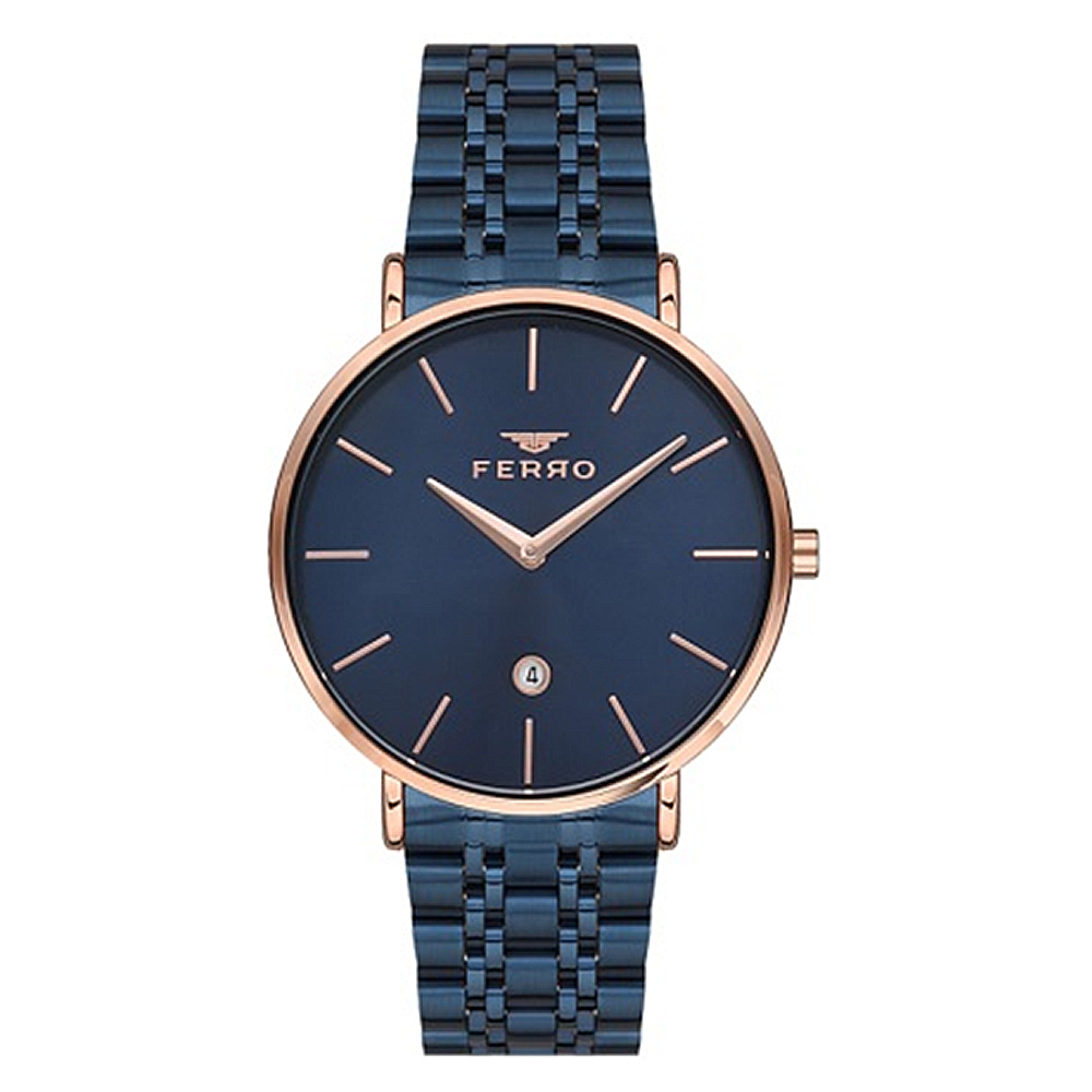【FERRO 費羅】FM1796 時尚簡約 帶日期 不鏽鋼 編織 手錶 -