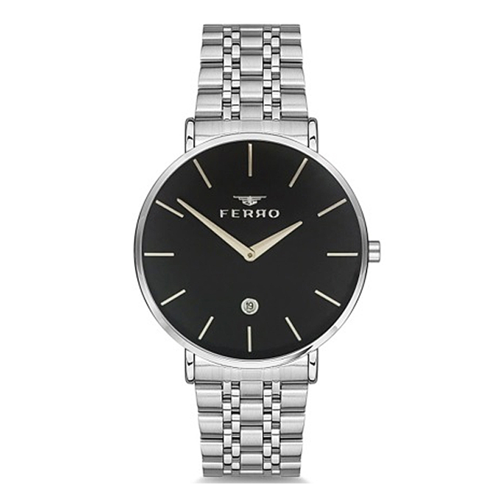 【FERRO 費羅】FM1796 時尚簡約 帶日期 不鏽鋼 編織 手錶 -