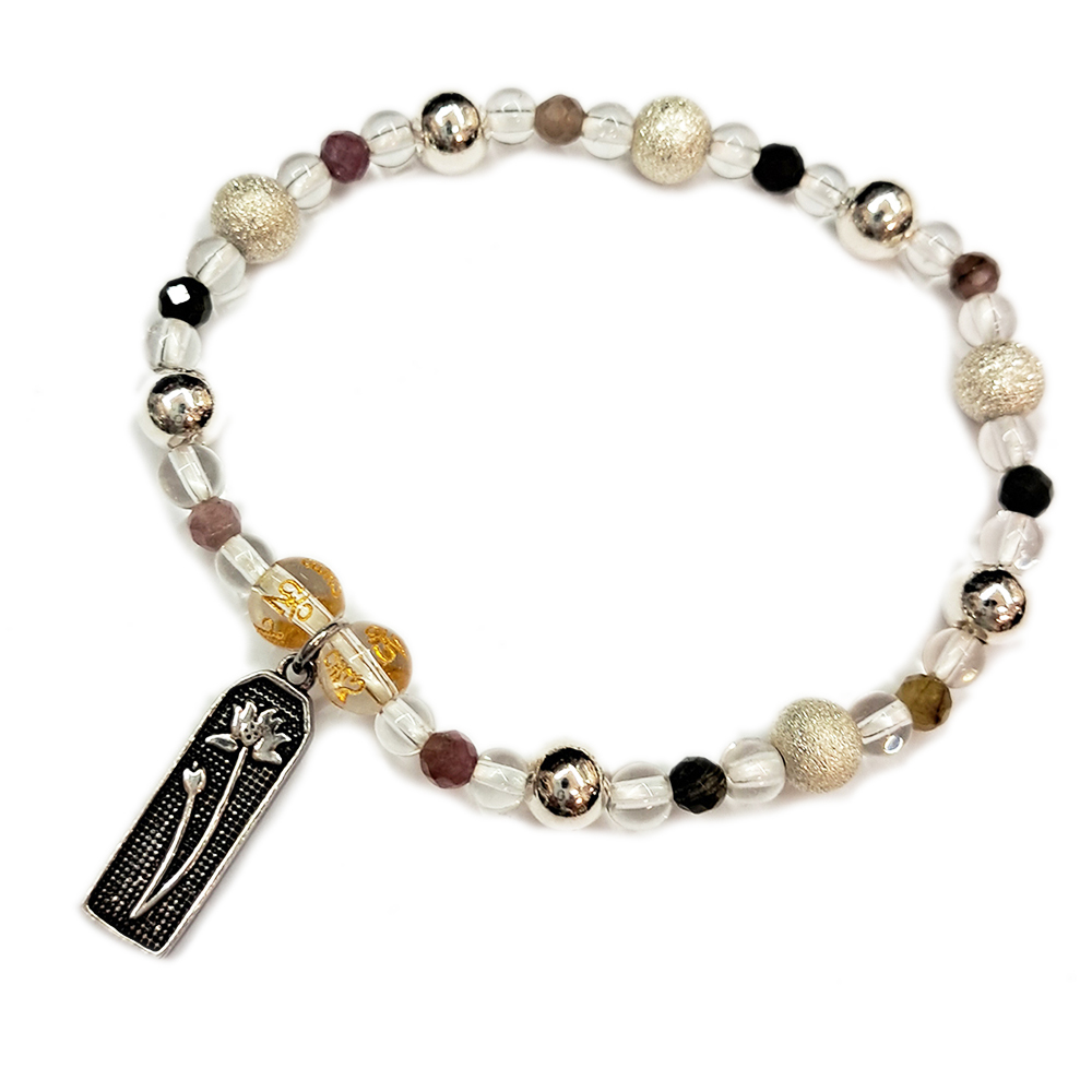 南無阿彌陀佛{925純銀}&碧璽&純銀摩砂珠手珠6mm【十方】153501