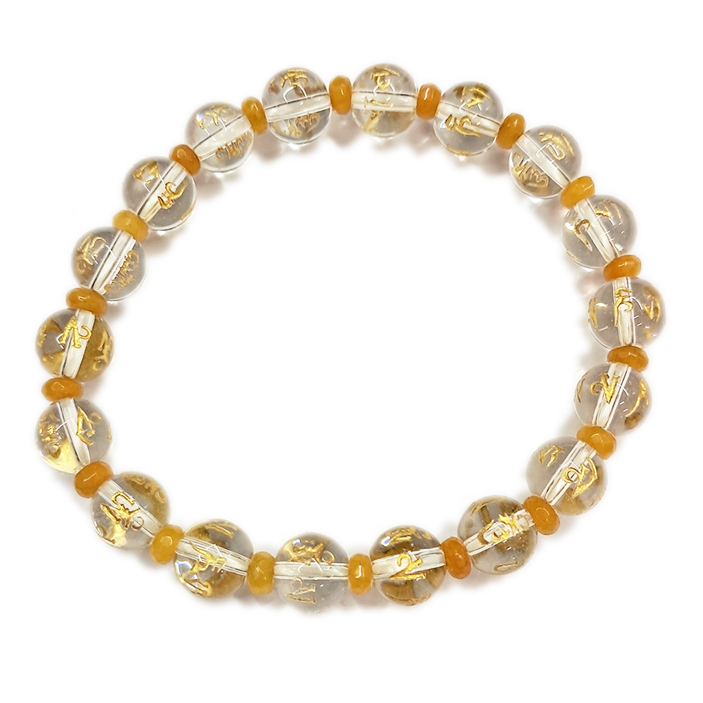 黃玉{鑽面}&六字真言{水晶} 手珠8mm【十方】153503