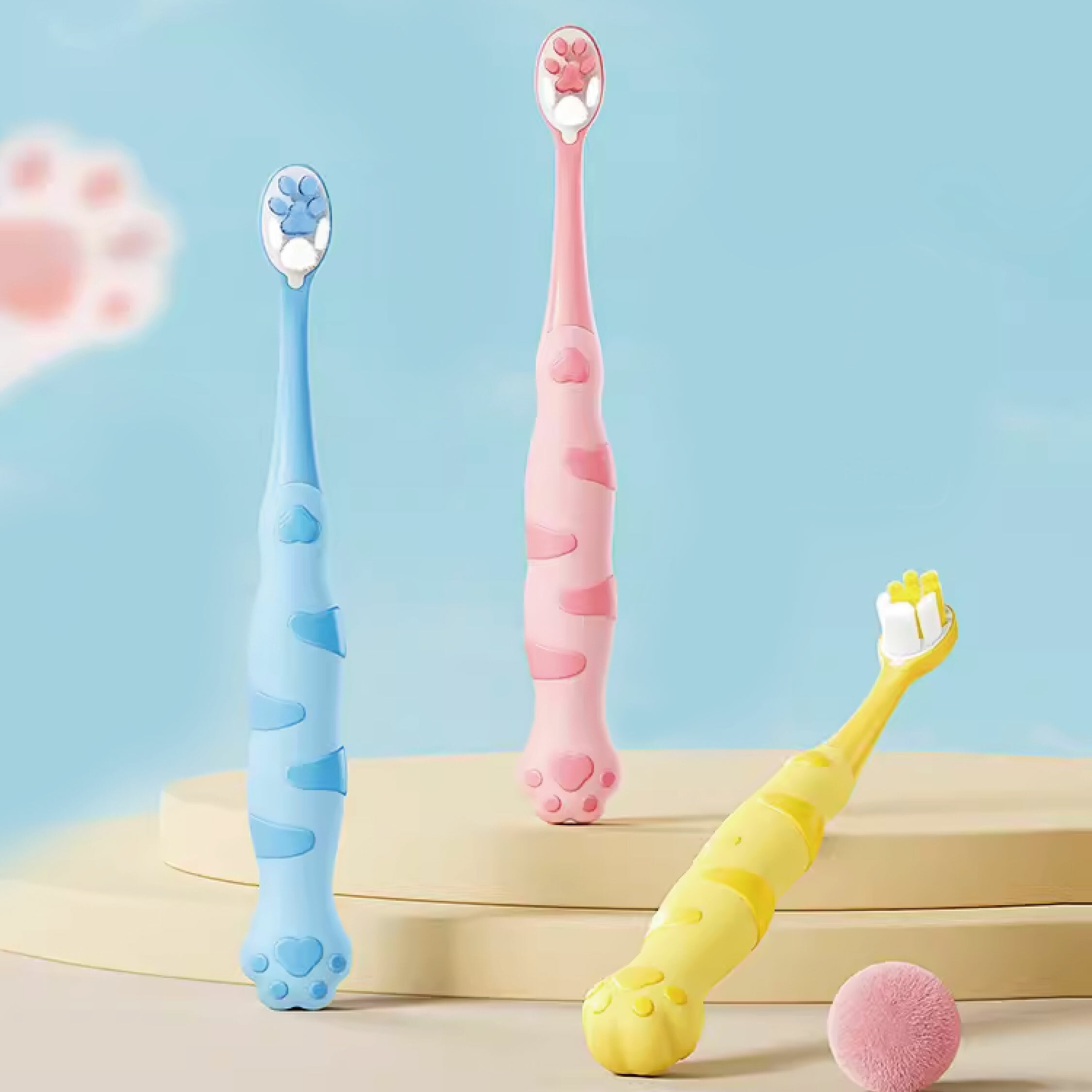 【JA0383】貓爪造型疏水軟毛兒童牙刷＊三色