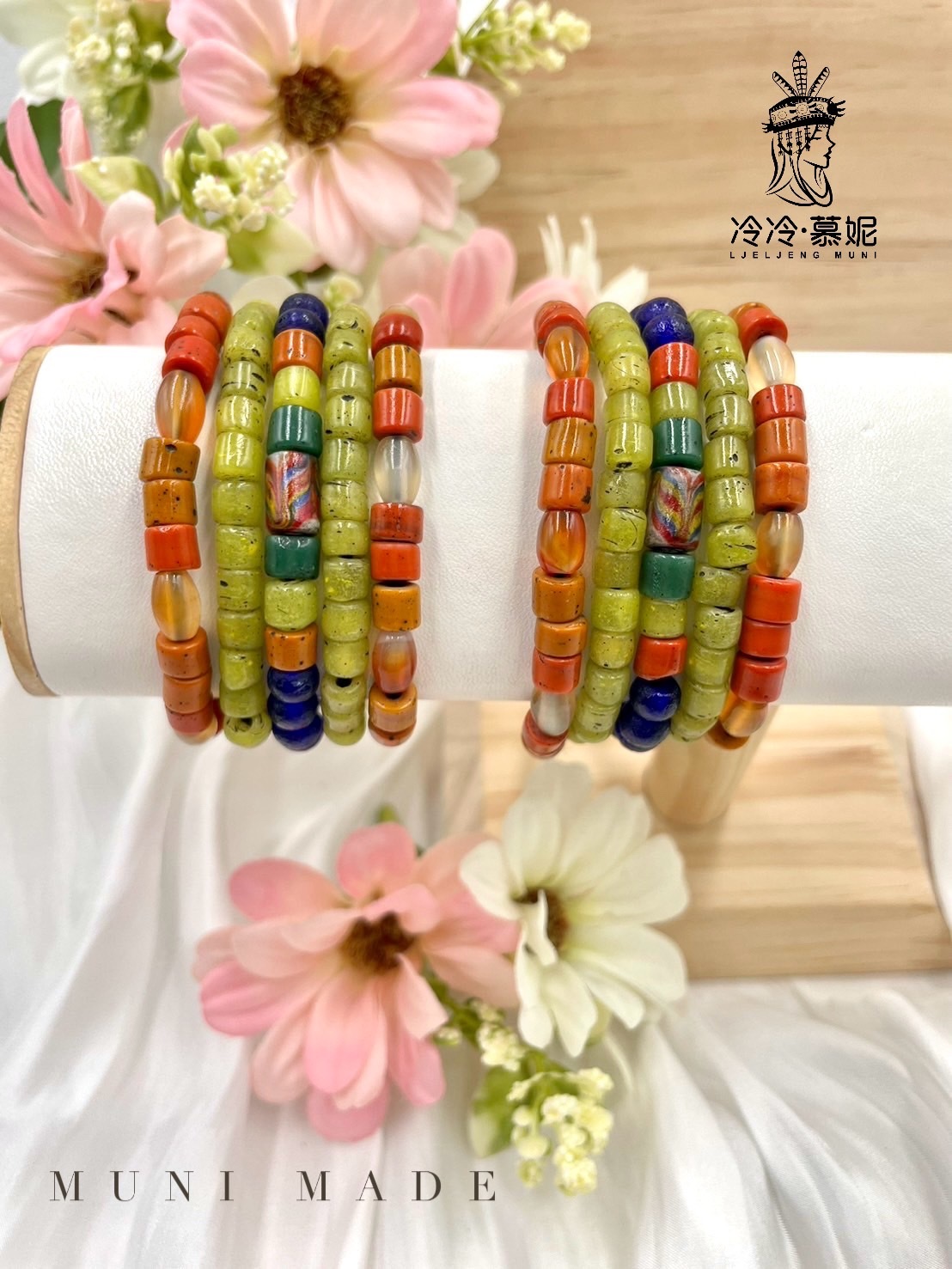 Muni-No.86貿易老珠橢圓瑪瑙繞圈式手鍊73cm