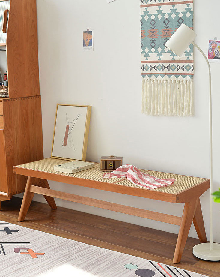 藤編實木長餐椅