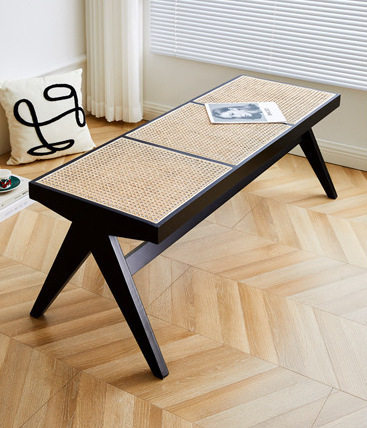 藤編實木長餐椅