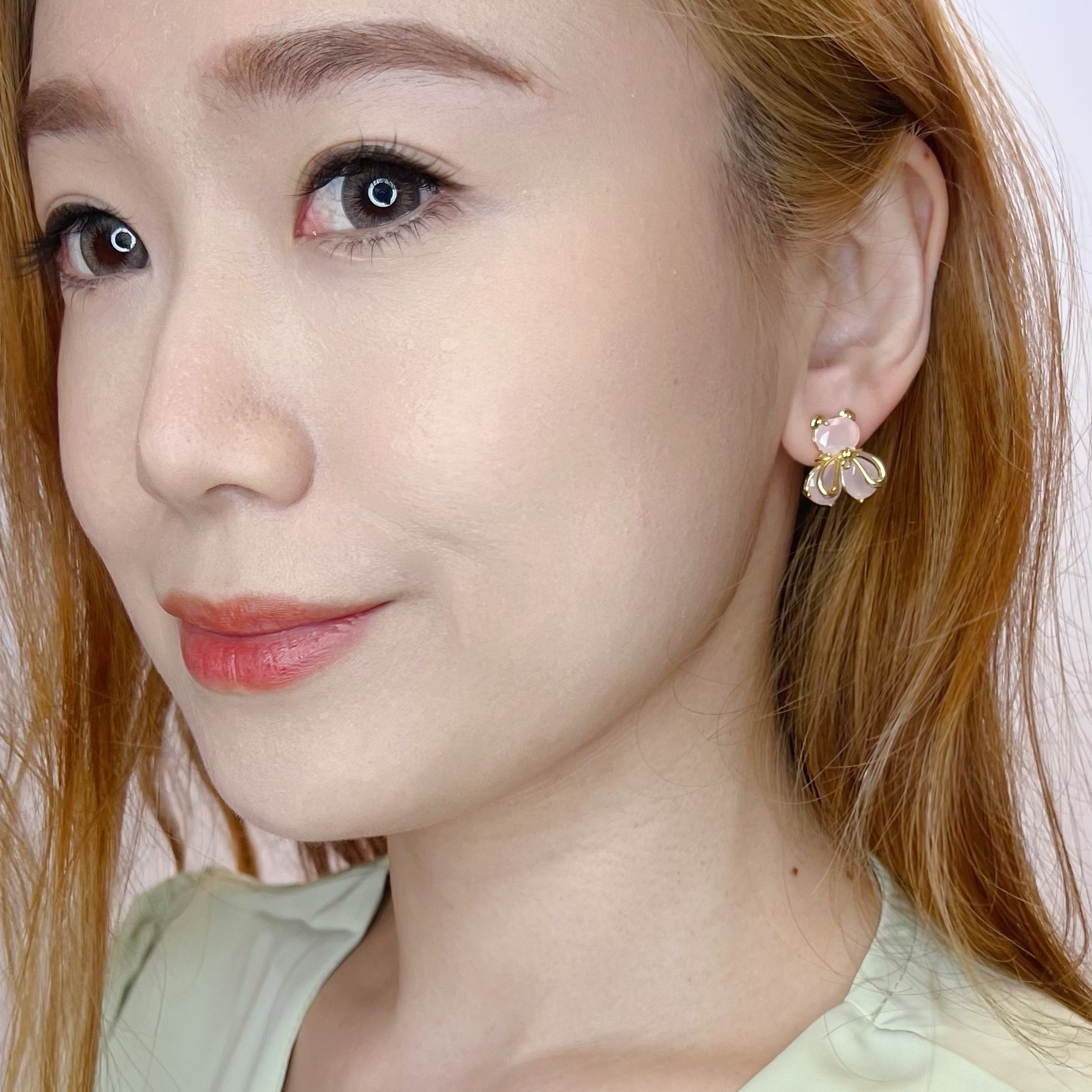 PYA0803 GOLDEN PINK BEAR BEAR EAR RING