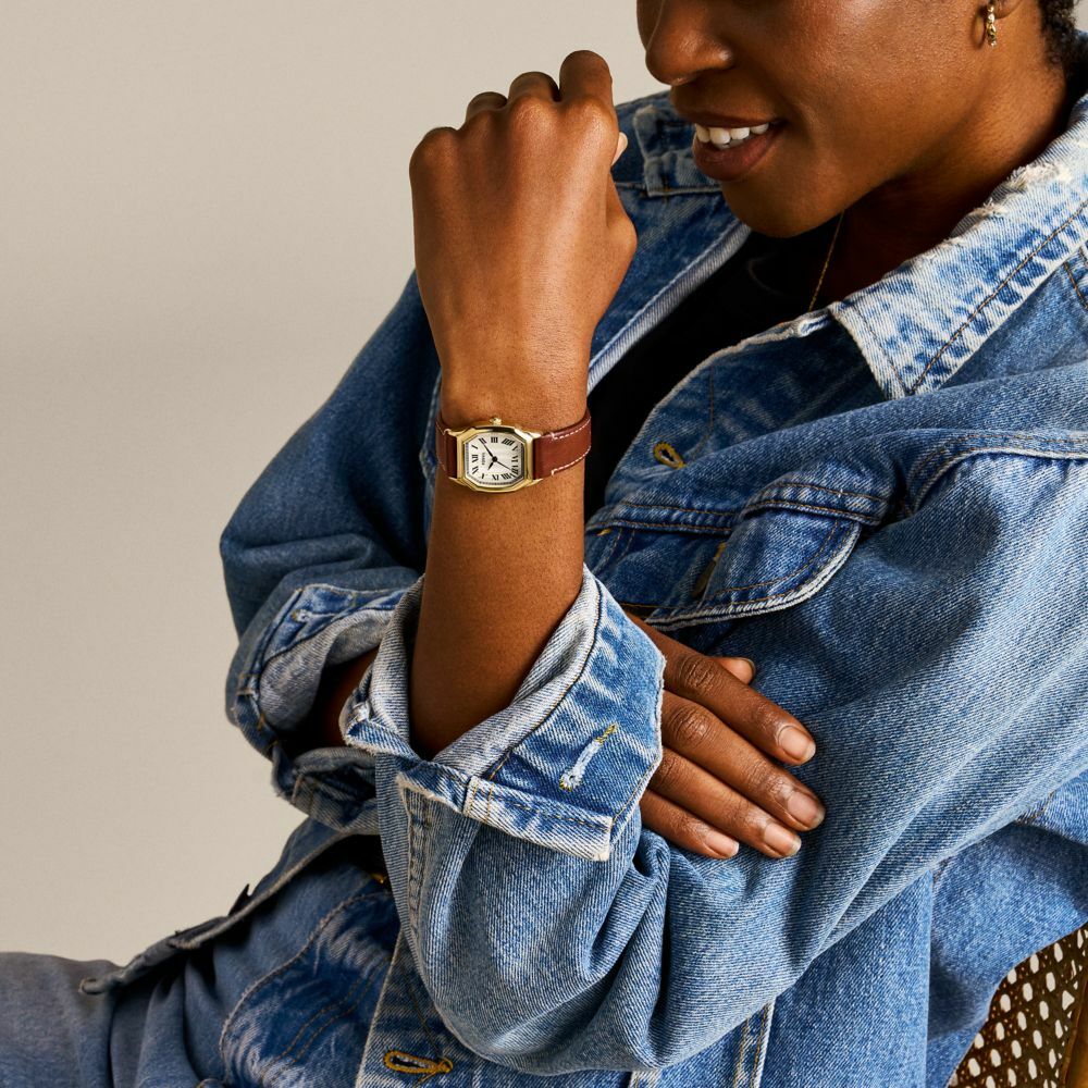 Harlow 永恆八芒復古羅馬數字女錶 棕色真皮錶帶 27MM ES5364