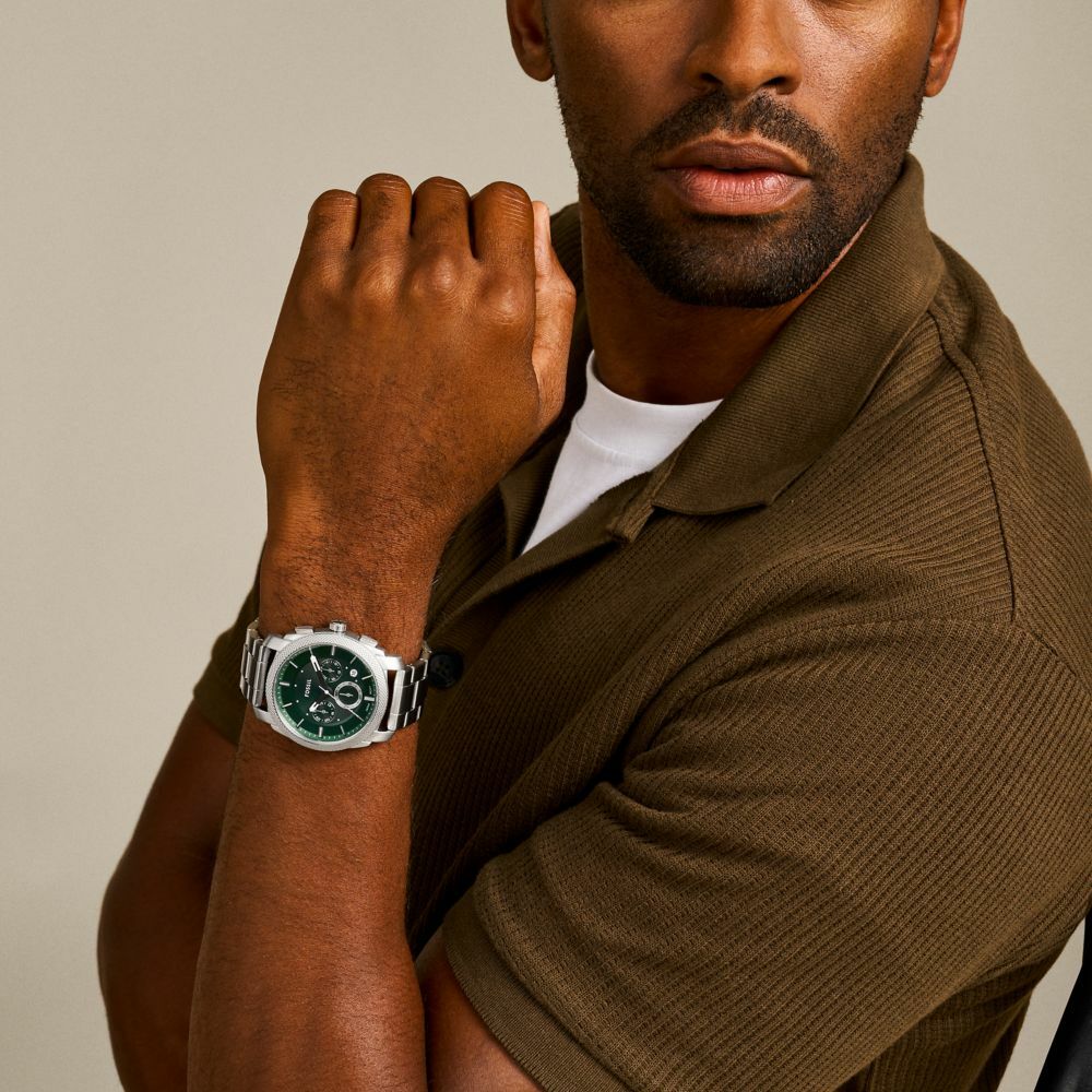 Machine 深森旅行者三眼手錶 銀色不鏽鋼鍊帶 42MM FS6079