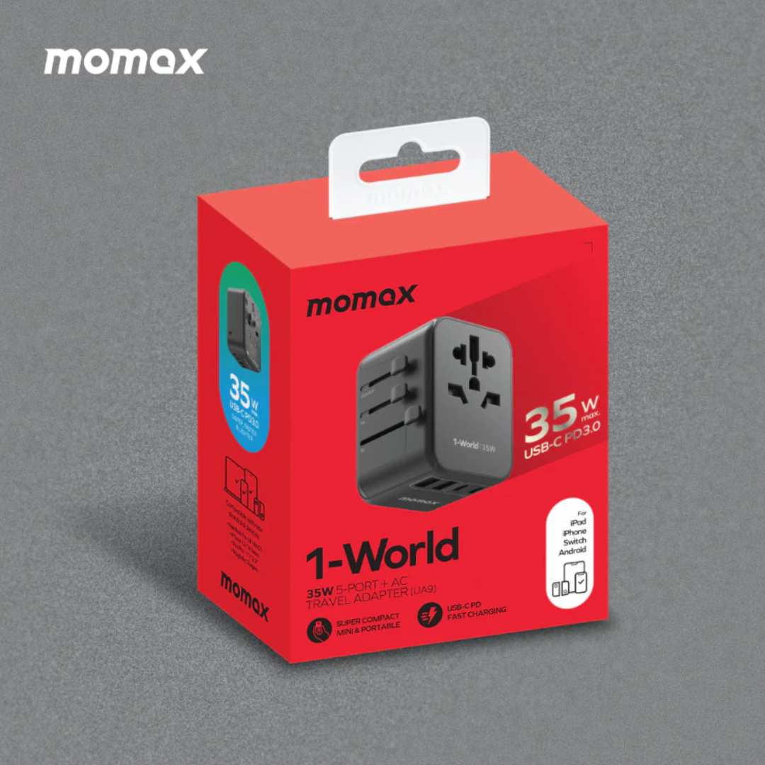 MOMAX 1-World USB PD35W 5 USB 旅行充電插座 UA9 [黑/白]