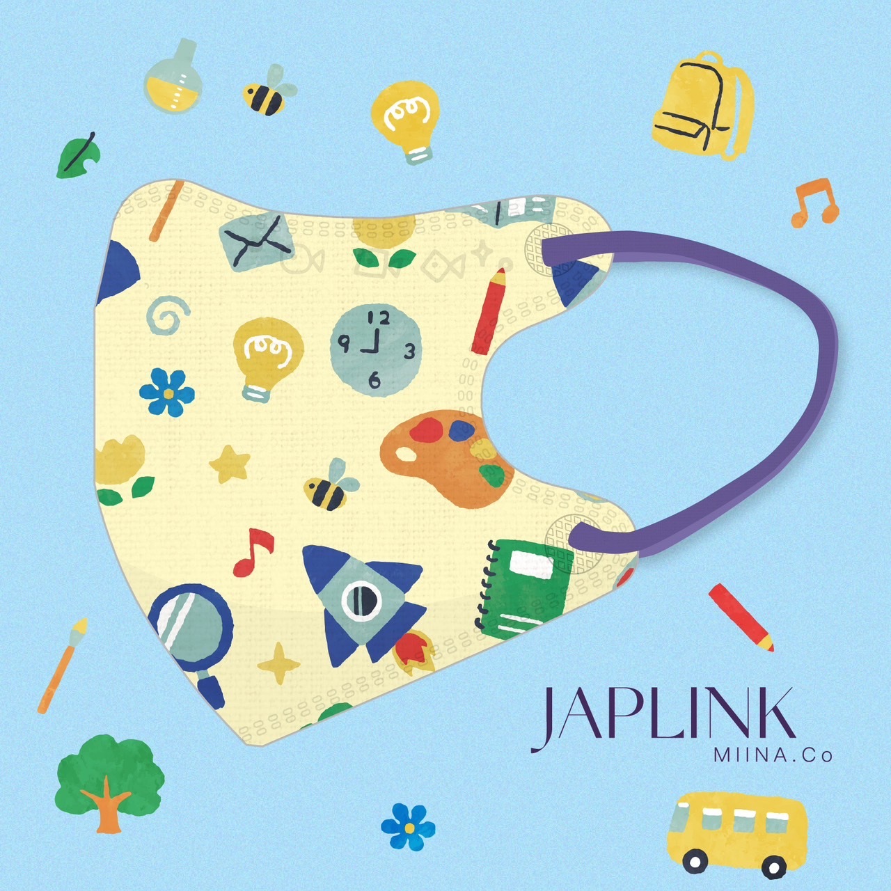JAPLINK【 VXS 0~3歲 】3D 立體幼童口罩 / 小學堂（黃色）