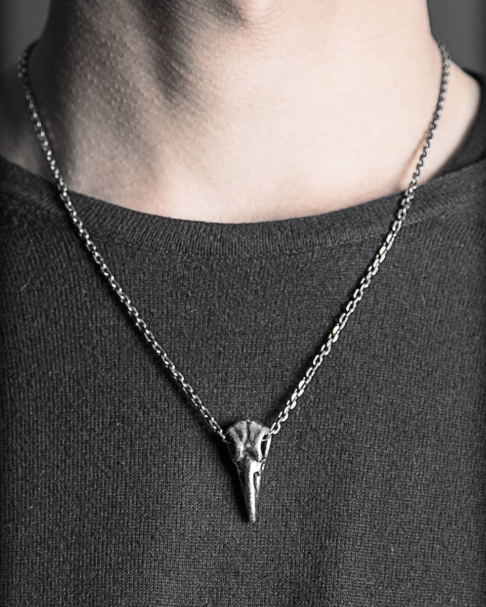 RECOVERY 烏鴉頭骨項鍊-鋼製 (古銀色)