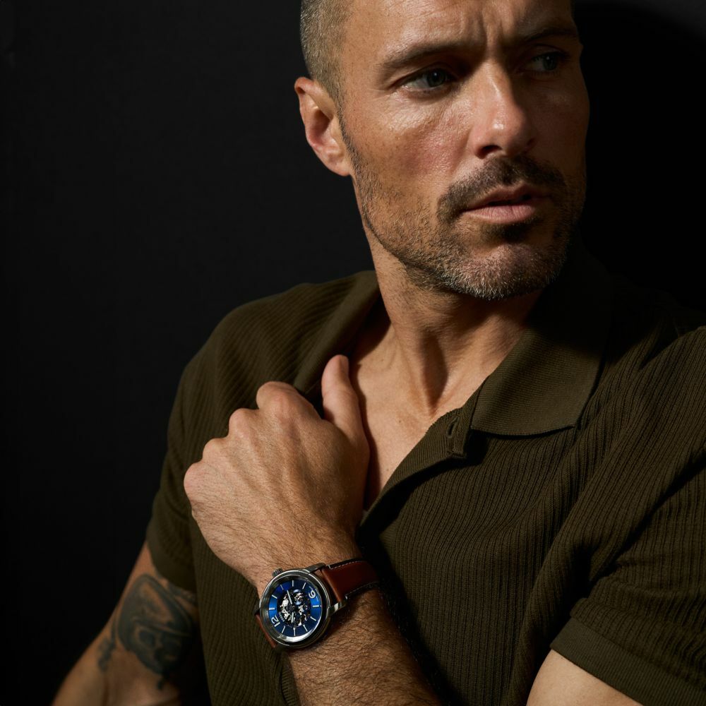 Heritage 復古鏤空機械手錶 棕色真皮錶帶 43MM ME3263