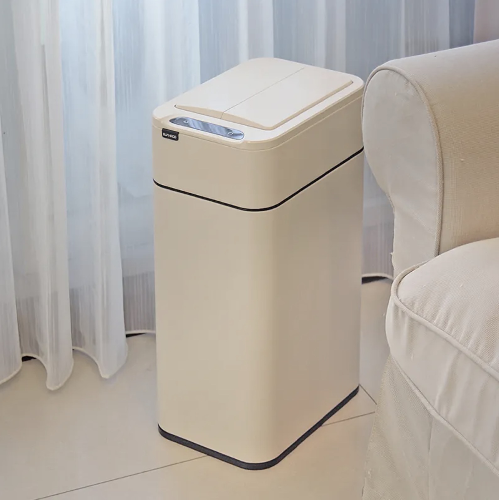 【美國ELPHECO】20L 不鏽鋼雙開除臭感應垃圾桶 ELPH9811U 奶白