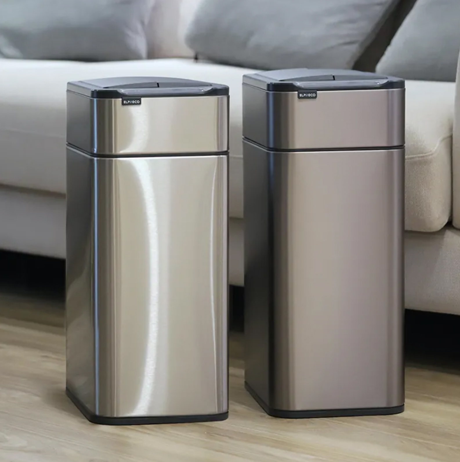 【美國ELPHECO】不鏽鋼雙開除臭感應垃圾桶 ELPH9811U鈦金色 (20L)