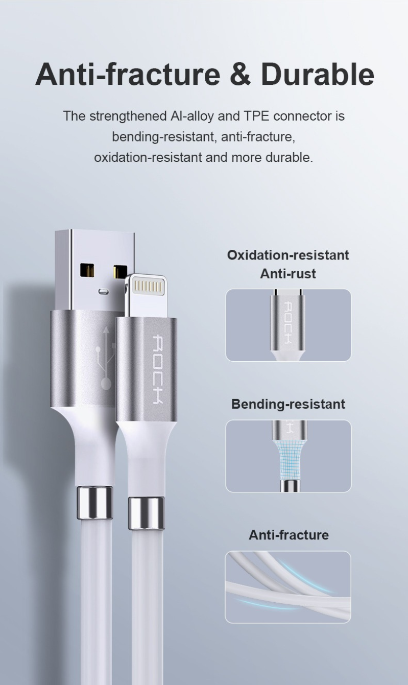 Rock 磁吸硅膠耐用充電線  iPhone Lightning l Type-c