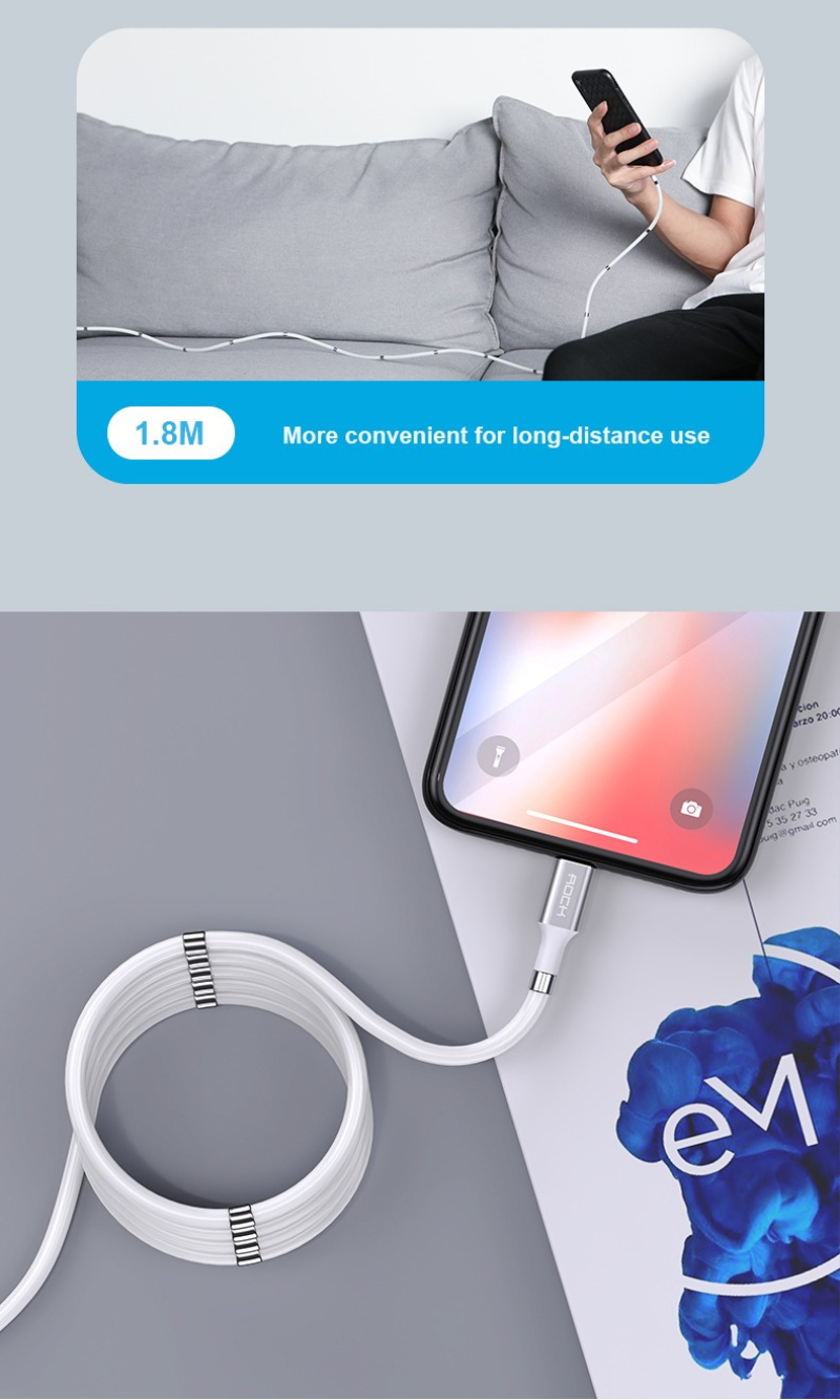 Rock 磁吸硅膠耐用充電線  iPhone Lightning l Type-c