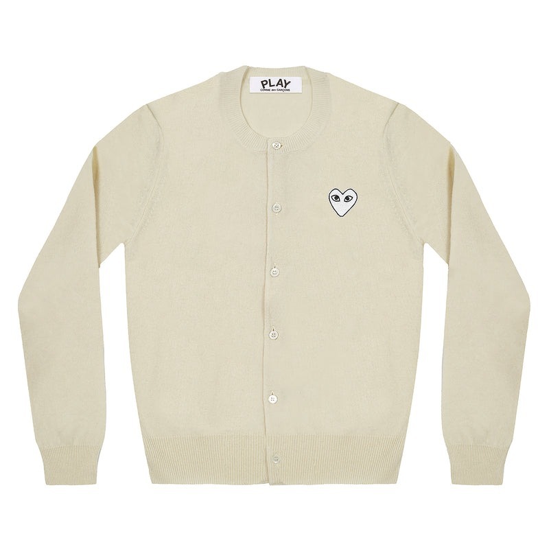 現貨┃日本製 川久保玲  圓領 羊毛 刺繡 基本款 米白色 白愛心 針織外套