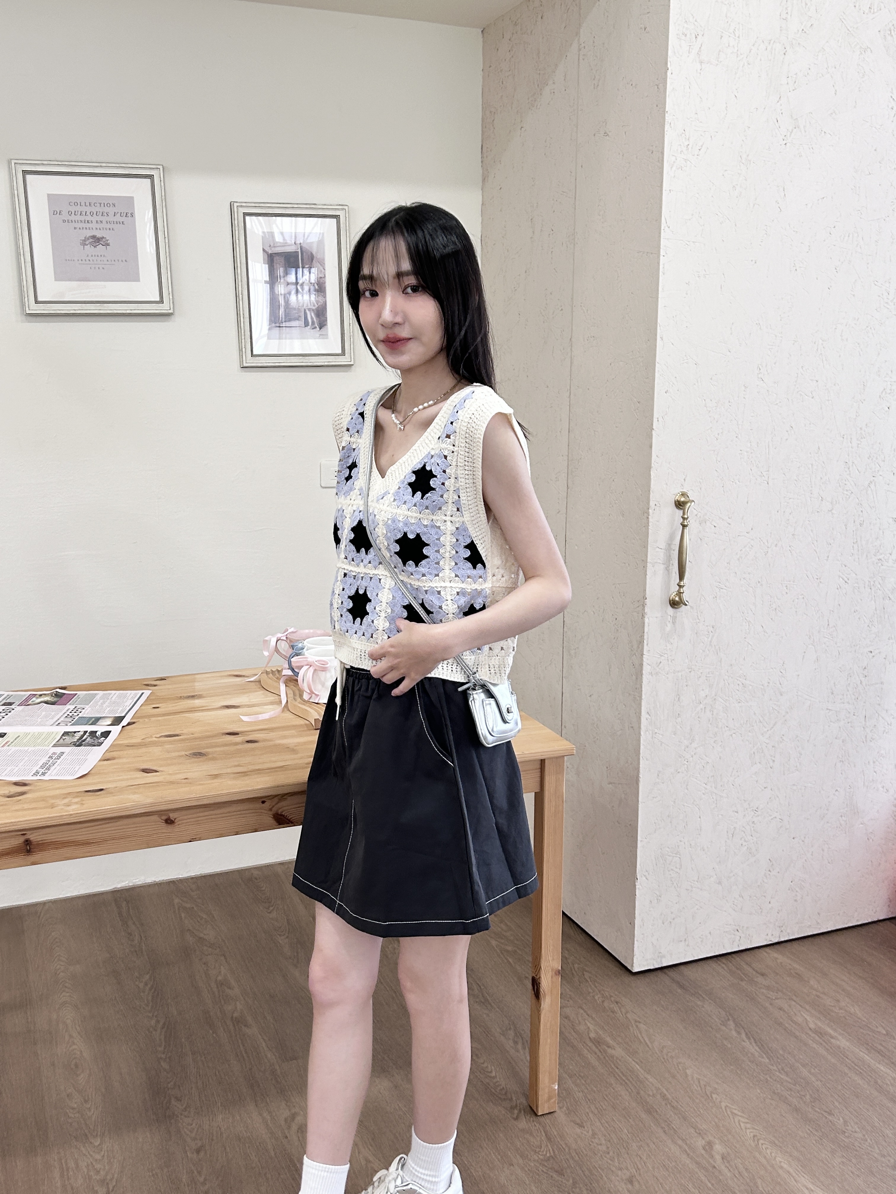 水洗配色綁帶短裙