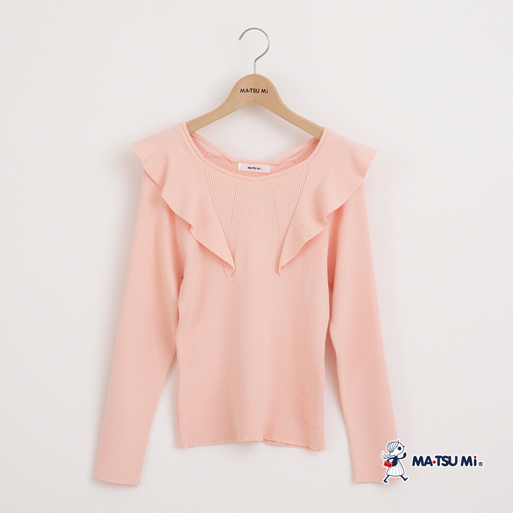 MA‧TSU Mi 荷葉造型領設計針織上衣(粉紅.粉藍)