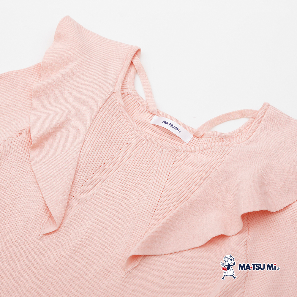 MA‧TSU Mi 荷葉造型領設計針織上衣(粉紅.粉藍)
