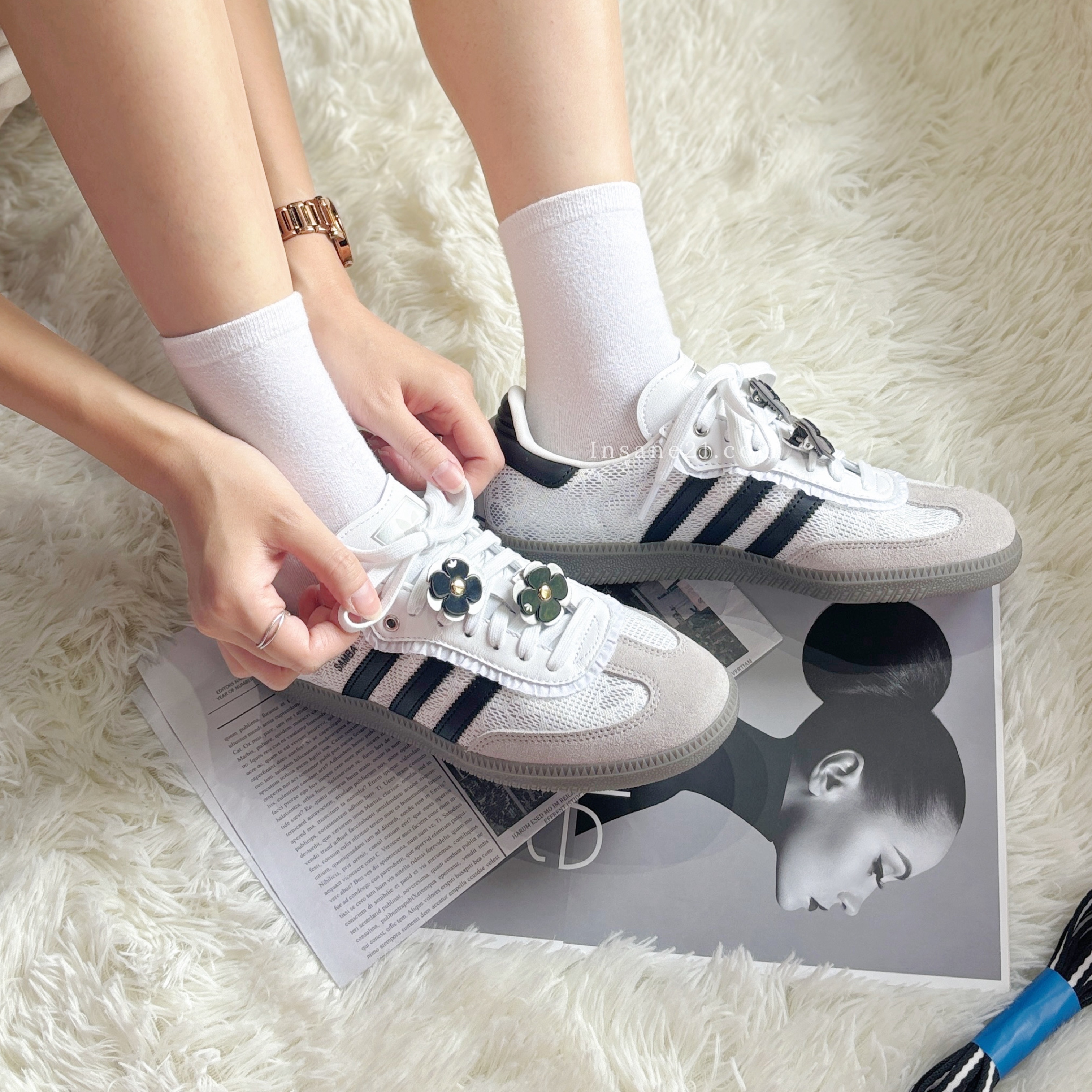 ADIDAS SAMBA OG 小香風 小花 灰白 芭蕾風 女鞋 IH3371