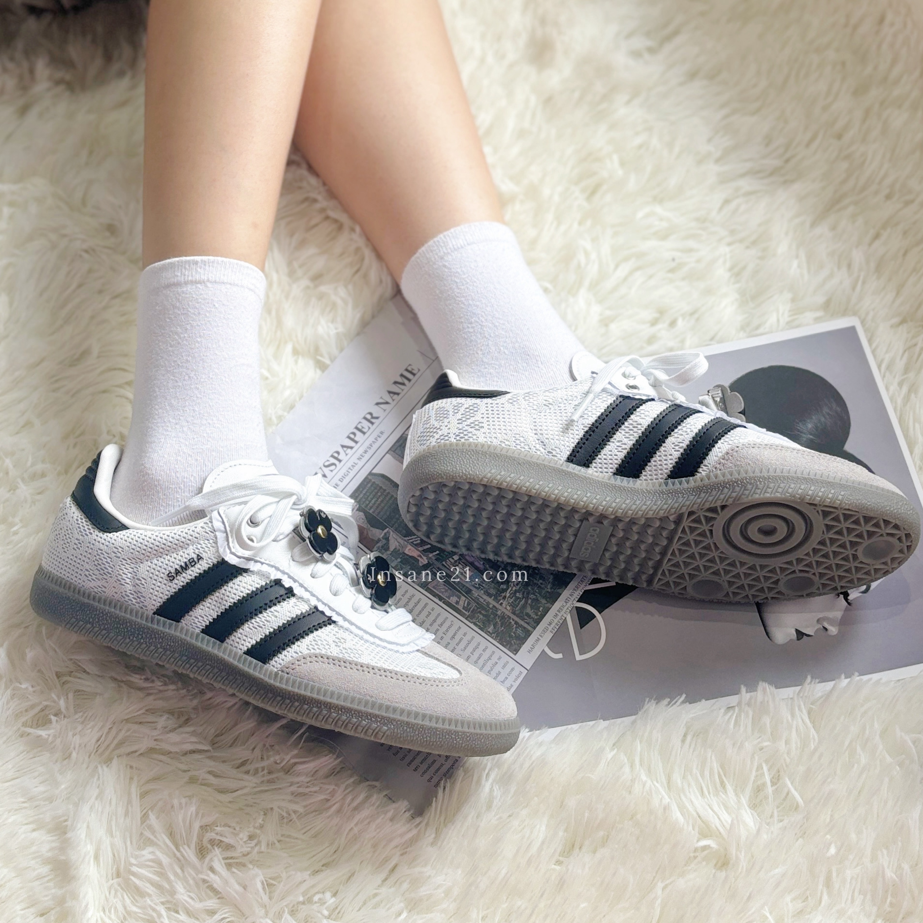 ADIDAS SAMBA OG 小香風 小花 灰白 芭蕾風 女鞋 IH3371