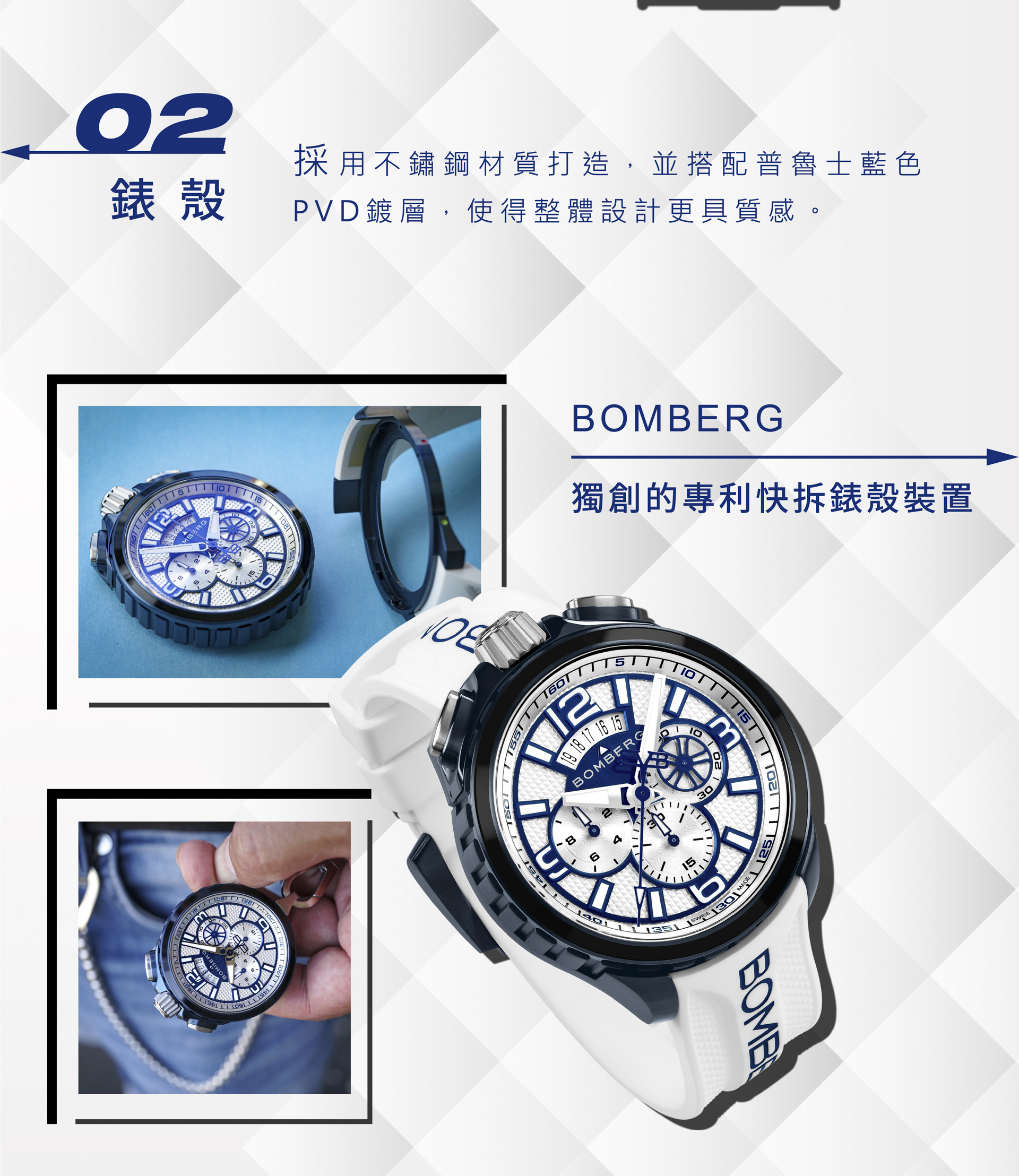 BOMBERG BOLT-68 Heritage系列 普魯士藍計時碼錶